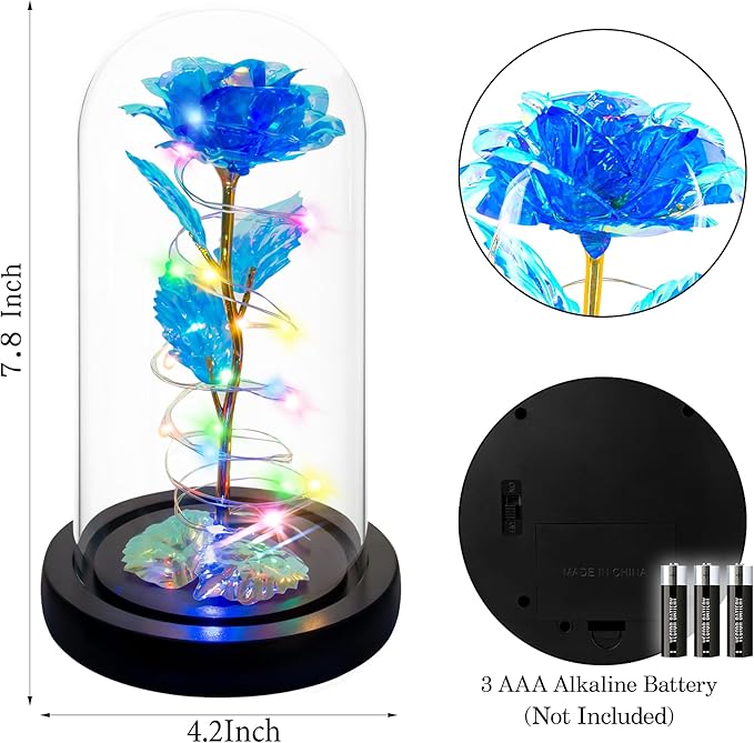 Childom Christmas Rose Gifts for Women,Birthday Gifts for Women Mom Christmas,Flowers for Delivery Prime,Blue Light Up Rose in A Glass Dome,Anniversary Flowers Gift for Her Grandma Valentines Day