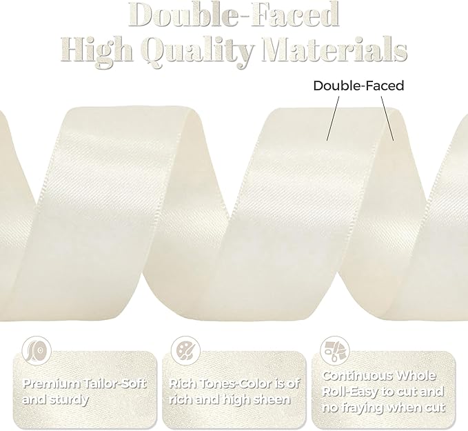 Antique White Satin Ribbon, Double Faced 1 Inch X 25 Yards Antique White Ribbon, Premium Satin Ribbon for Gift Wrapping, Crafts, Hair Bow Making, Sewing, Flower Bouquet, Wedding Party Decor