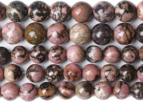 10MM 36PCS Natural Stone Black Stripe Rhodochrosite Gemstone Beads for Jewelry Making DIY Bracelet Necklace Semi Precious Crystal Beads