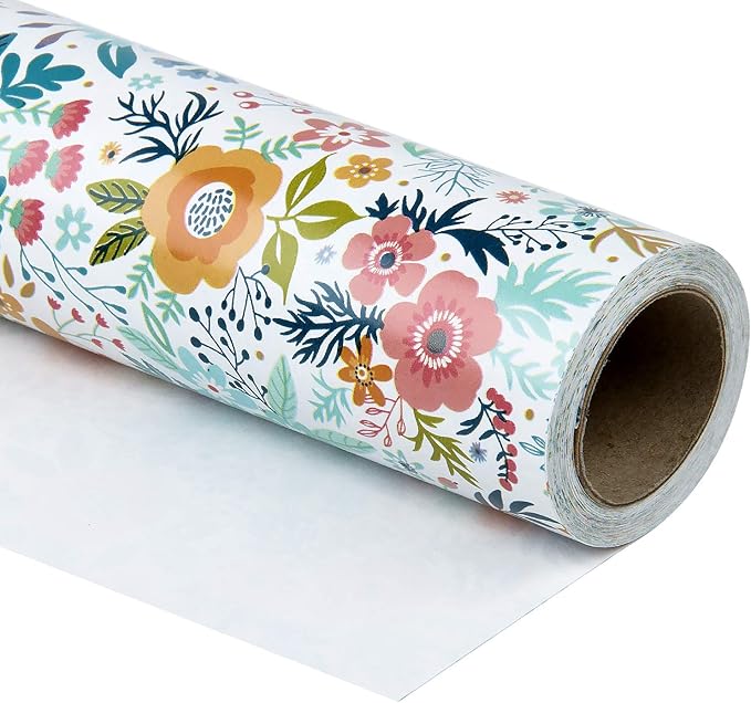 WRAPAHOLIC 30 Inch Jumbo Floral Wrapping Paper Roll - 30 Inch x 100 Feet Jumbo Roll - Spring Summer Garden Flower Design Perfect for Wedding, Bridal Shower, Birthday
