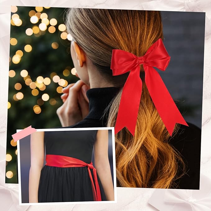 Red Ribbon 1 inch 60 Yards Double Faced Red Satin Christmas Ribbon for Crafts Gift Wrapping Hair Bows Wedding Invitation Party Christmas Decorations