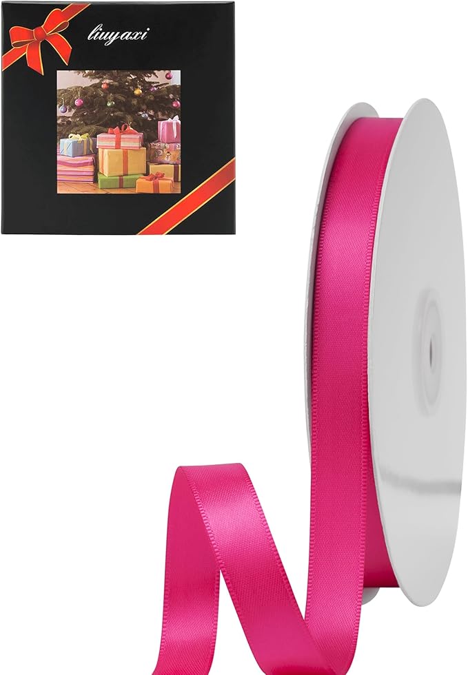 LIUYAXI Hot Pink Satin Ribbon, Double Faced 1/2" X Continuous 25 Yards Ribbons Perfect for Gift Wrapping Bows Bouquet Wedding Craft and More