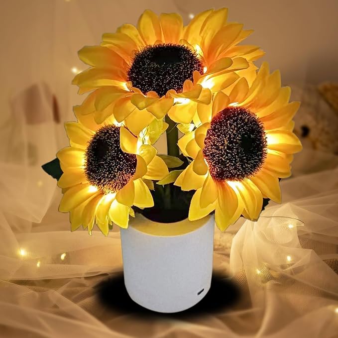 Led Sunflower Lamp Gift for Women,Flower Lamp Table Flower Desk Lamp Night Light for Bedroom Living Room Decor,Mothers Day Birthday Gifts for Her Mom Wife Girlfriend Teacher Grandma (Yellow)