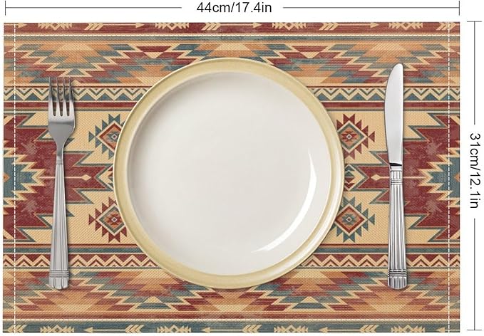 Aztec Placemats Set of 4 Retro Western Native American Tribal Art Printed Dining Table Mats for Restaurant Home Kitchen Holiday Decor 12x18in