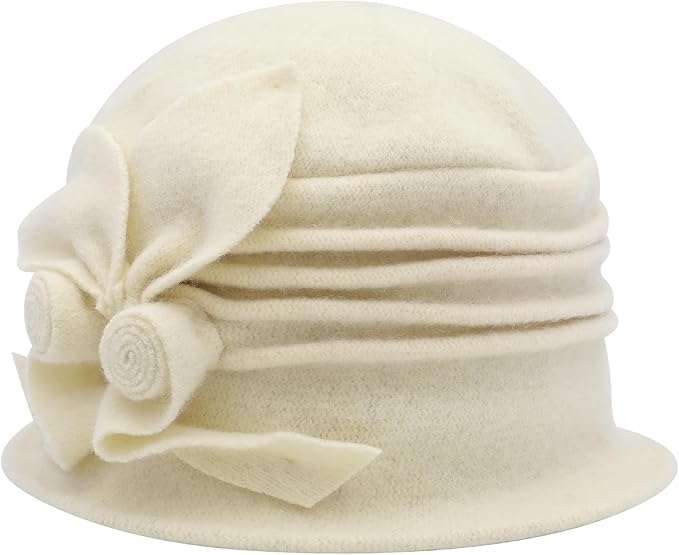 ZLYC Women Wool Cloche Bucket Hat 1920s Vintage Dress Winter Hats with Flower Accent
