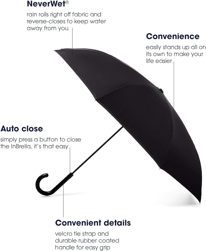 Totes Auto Reverse Close Windproof Stick Inbrella with Water Repellent Protection