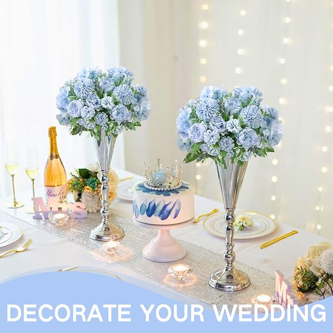 ASTRYAS Blue Artificial Flowers, 12Pcs Fake Peony Silk Peonies for Decoration Blue Faux Flower Arrangements for Spring Office Home Decor Wedding Party (Light Blue)