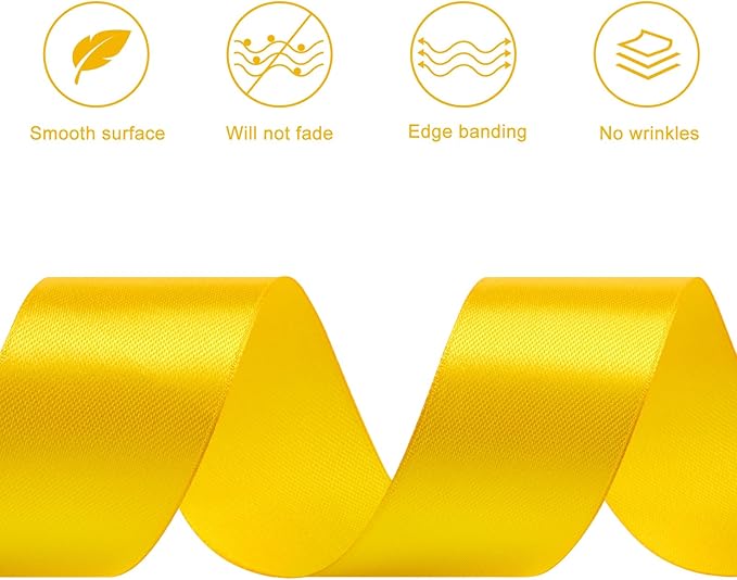 1-1/2 Inches 50 Yards Yellow Satin Ribbon, Solid Fabric Ribbon Roll for Flower Bouquets, Gift Wrapping, Wedding, Handmade Crafts