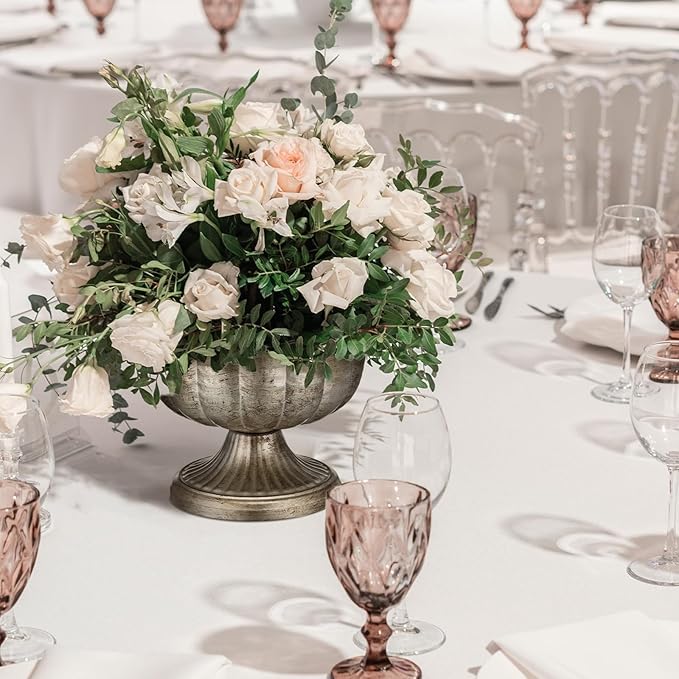 2 Pcs Distressed Vintage Silver Compote Vase for Centerpieces Compote Bowl 8'' Wide Vintage Decorative Antique Urn Planter Vase for Wedding Event Anniversary Party Indoor Outdoor Activity