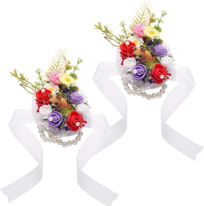 Rose Wrist Corsage, Pack of 2 PCS Wedding Bridal Wrist Flower Corsage Hand Flower Artificial Silk Rose Decor for Prom Party Wedding (Red & Purple, 2pcs)