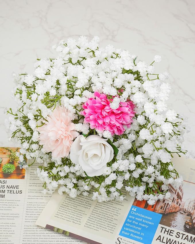 Babys Breath Artificial Flowers Bulk, 36Pcs Fake Baby Breath Flowers Artificial 11inch White Faux Gypsophila Real Touch Flowers for Wedding DIY Bouquet Arrangement Party Home Garden Decoration