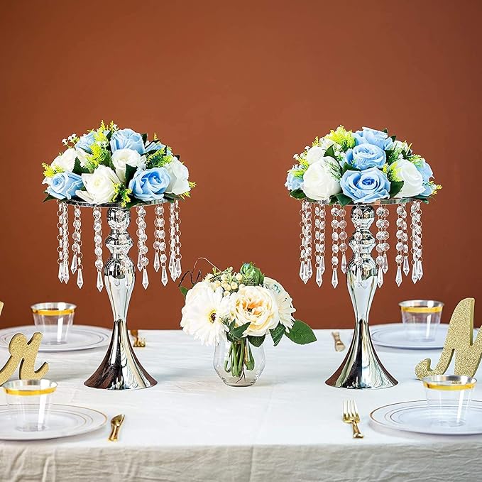 Sziqiqi Faux Silk Rose Flowers Artificial Flowers for Wedding Party Centerpiece Decorations Home Decorative Flowers, Pack of 2 Blue
