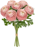 Hollyone 7 Heads Ranunculus Artificial Flowers Pink Fake Ranunculus Small Bouquets Silk Flowers Faux Floral Centerpieces Flower Arrangements for DIY Home Decor Wedding Party Bridal Shower Decorations