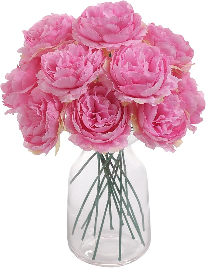 12 PCS Artificial Silk Rose Red Peony Flowers with Stems - 8 Inch Fake Peony Bouquet for Wedding, Home Decor, Office Table, Festival Gifts