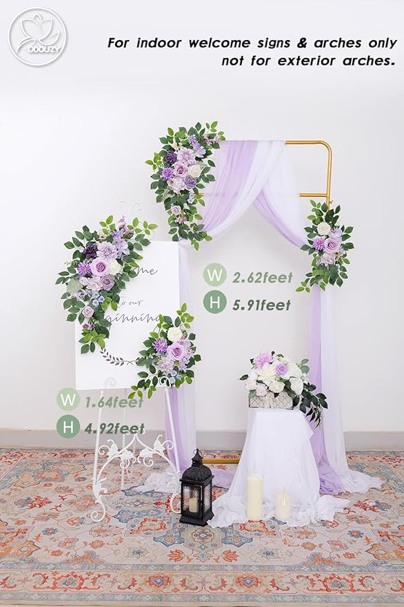 Pack of 2 Wedding Arch, Artificial Flowers, Wedding Decor，Flower Garland Be Suited to Banquet, Party, Reception Entrance Welcome Sign and Background Decoration (Purple)