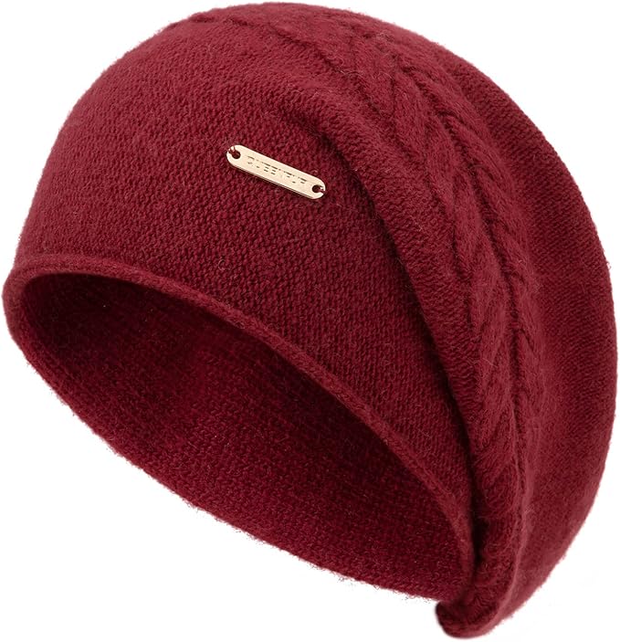 QUEENFUR Knit Slouchy Beanie Hats for Women Cashmere Ski Cap Knitted Wool Soft Warm Winter Hat