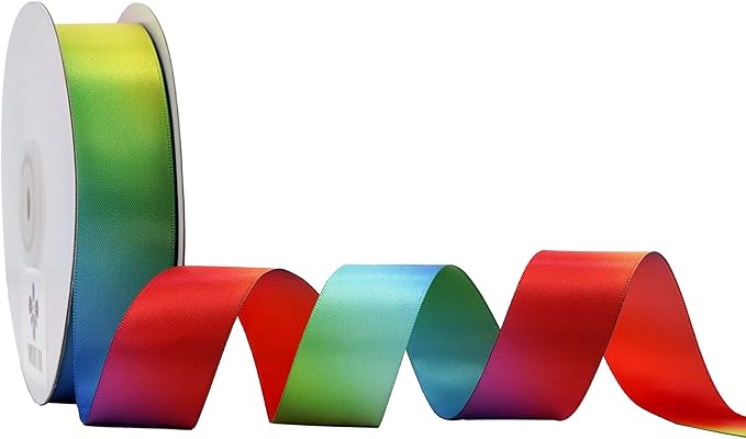 MEEDEE Rainbow Ribbon Satin Ribbon 1 inch Rainbow Satin Ribbons Colored Ribbons for Crafts Gift Wrapping Pride Birthday Party Decoration DIY Hair Bows - 25 Yards