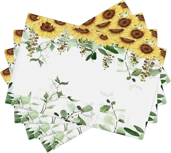Sunflower Placemats Set of 4,Spring Summer Yellow Floral Flowers Rustic Vintage Dining Table Place Mats, Kitchen Decor Home Decoration 4 PCS, Style-13