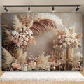 Boho Floral Wedding Backdrop Pampas Grass Flower Curtain Background Wedding Bridal Shower Anniversary Party Decoration Backdrop Newborn Baby Shower Pregnancy Photos Backdrop (9x6feet)