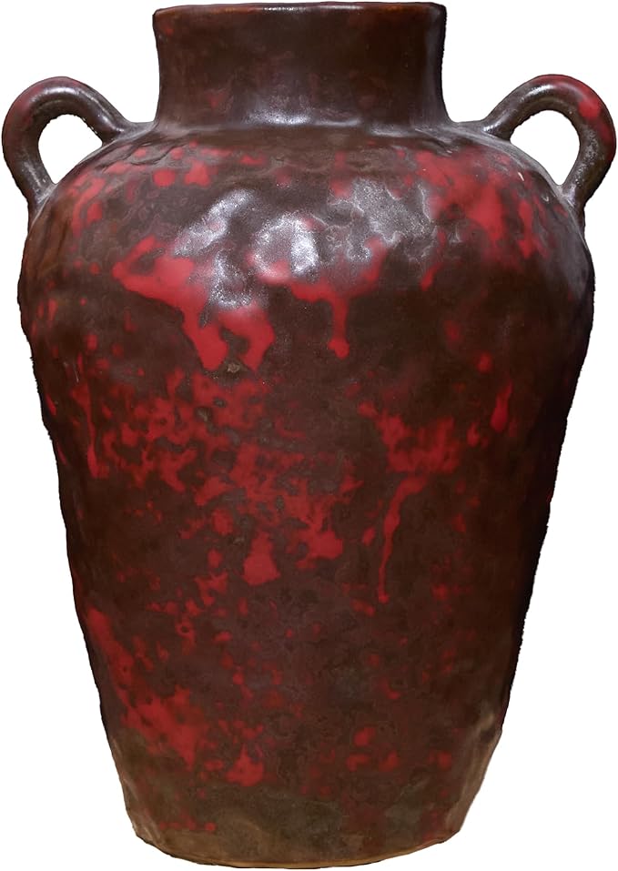 8IN Rustic Farmhouse Ceramic Vase Home Decor, Vintage Stoneware Clay Pottery Terracotta Textured for Modern Farmhouse, Living Room, Office Desk Table Shelf(Grey and red)