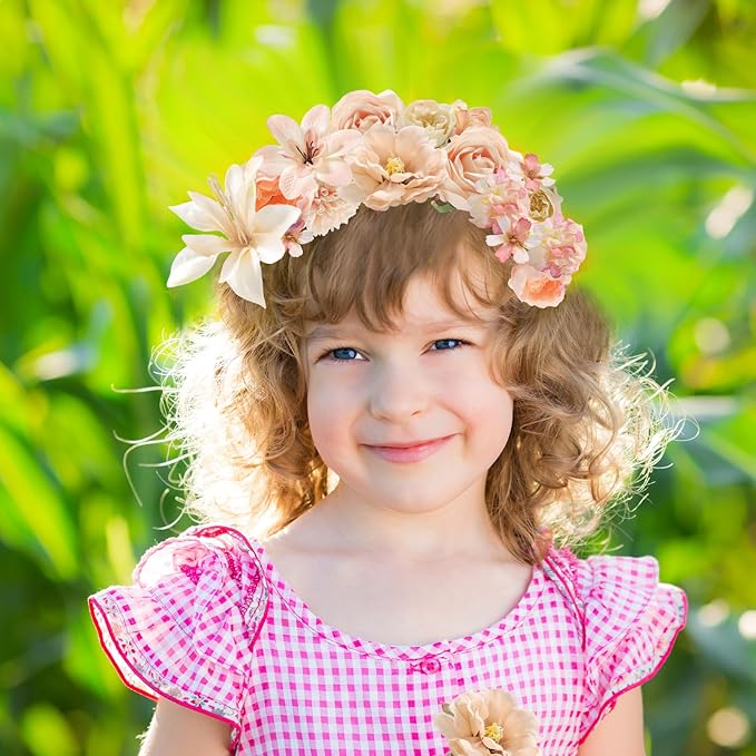 Fake Flower Heads for Crafts - Champagne Silk Artificial Roses, Peonies, Daisies & Mini Floral Heads Bulk (48-Pack) for Wedding Decor, Graduation Cap, Cake Topper, Home Decoration