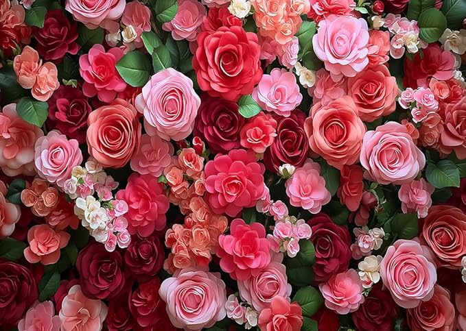 7x5FT Romantic Rose Flower Wall Backdrop Red Pink Floral Background for Wedding Birthday Anniversary Valentine's Day Party Decoration, Photo Booth Banner for Couple Engagement Event Decor 101