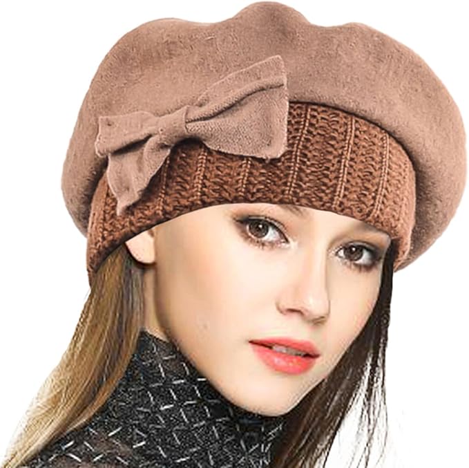 VECRY Lady French Beret 100% Wool Beret Floral Dress Beanie Winter Hat