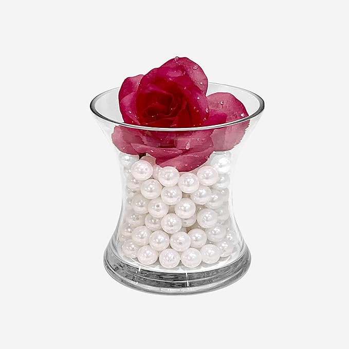 WGV Unique Bouquet Vase, 5.5" W, 6" H, Clear Short Hurricane Concaved Neiman Glass Floral Container, Home Wedding Event Decor, 1 Piece (VHV0606)