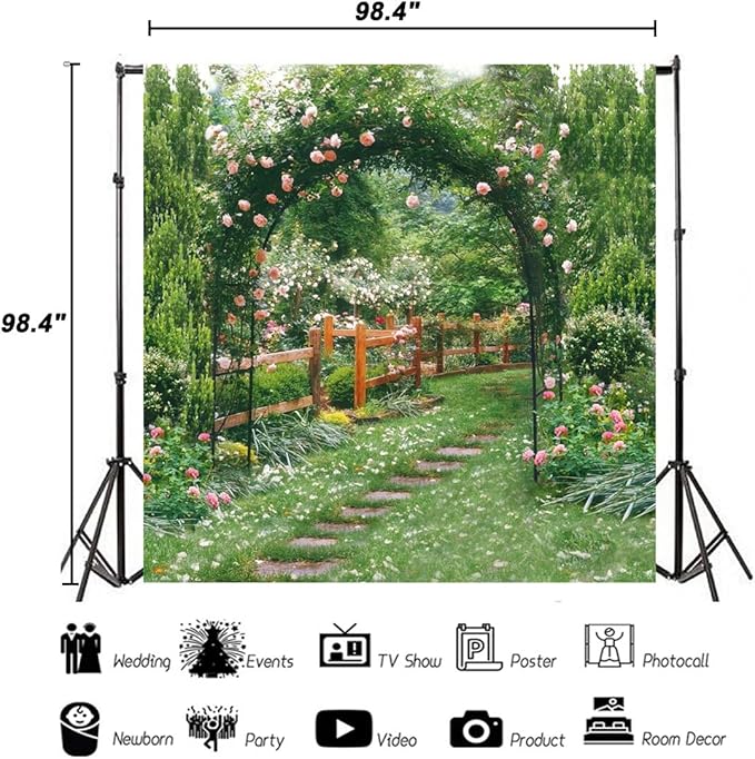 AOFOTO 8x8ft Wedding Backdrops Photography Background Romance Garden Path Beautiful Flowers Pergola Newborn Toddler Baby Child Girl Portrait Seamless Scene Photo Shoot Studio Props Video