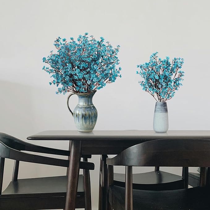 8Pcs Babys Breath Artificial Flowers Silk,Real Touch Peacock Blue Bouquets Flowers for Vase Home Office Wedding Spring Winter Indoor Outdoor Centerpiece Table Decorations