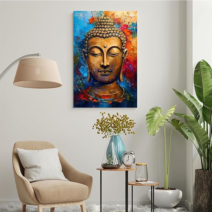 Golden Serenity Buddha Vintage Painting Wall Art Spirituality and Modern Art Wall Decor Adds Brilliance to Vibrant Home Decor 20x30in Frameless