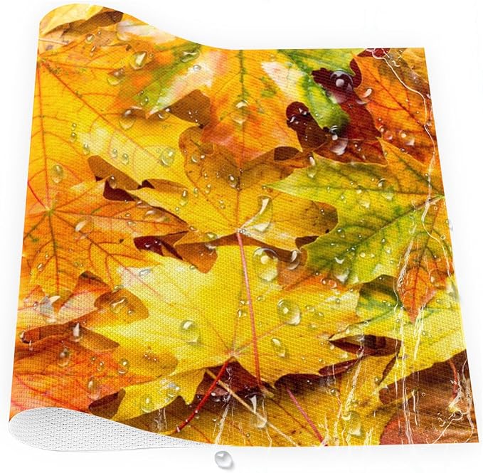 Autumn Maple Leaf Fall Placemats Set of 6 PVC Vinyl Non Slip Table Mats Heat Resistant Place Mats Washable Wipeable Dining Table Mat for Kitchen Decor Party Indoor Outdoor Decorative Gift