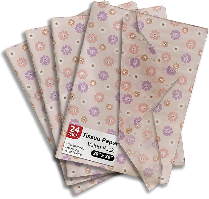Pro Supply Global Groovy Flowers Printed Tissue Paper for Gift Bags or Boxes and Wrapping - Spring Floral Bulk Decorative Art Tissue Paper for Packaging and Gifting | 24 Sheets 20" x 30"