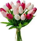Mandy's Artificial Tulips 20 Stems Shades of Pink PU Faux Flowers for Thanksgiving and Christmas Decorations Wedding Home Decor 13.5 Inch