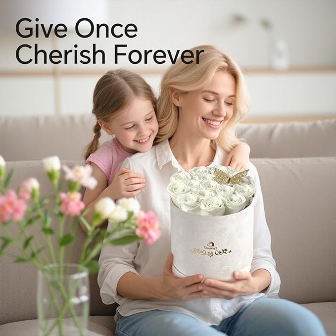 16 Roses in a Box, Preserved Flowers Gifts for Women, Forever Flowers for Delivery, Flower Birthday Gifts Box for Her, Eternal Flowers Rose Gifts for Mom, White