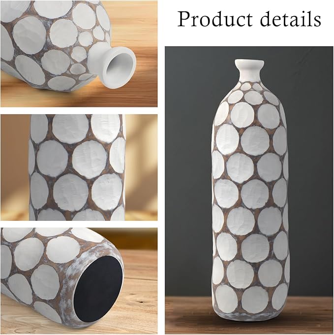 Modern Large Floor Vase,White Resin Vase with Carved Divots for Home Decor,22.2'' Tall Flower Vases for Entryway Living Room