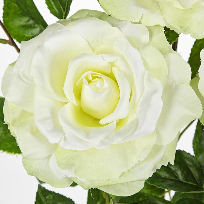 Hollyone 3Pcs White Roses Artificial Flowers Bouquets 26.3" Rose Fake Flower Arrangements Silk Flowers with Long Stem Floral Branch Faux Roses Flowers for DIY Wedding Table Centerpieces Home Decor
