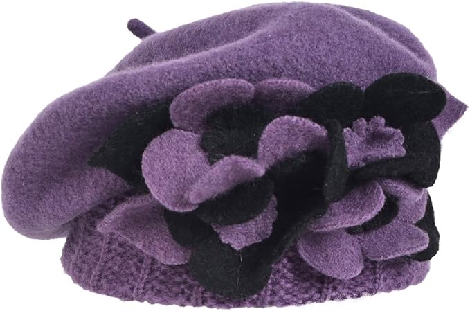 VECRY Lady French Beret 100% Wool Beret Floral Dress Beanie Winter Hat
