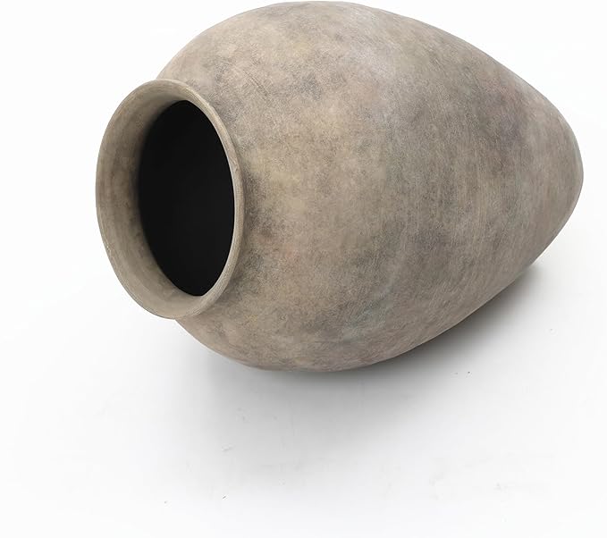 LuxenHome Rustic Ceramic Vase, 12.4" Tall Terracotta Pot with Earthy Gray-Brown Finish, Vintage Pottery for Dining Table Living Room Decor, Farmhouse Flower Vase for Entry Way Table Home Decor
