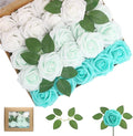100PCS Artificial Flowers Green Series Roses Real Looking Foam Fake Roses with Leaves and for DIY Wedding Bouquets Bridal Shower Centerpieces Party Decorations (Green Series, 100)