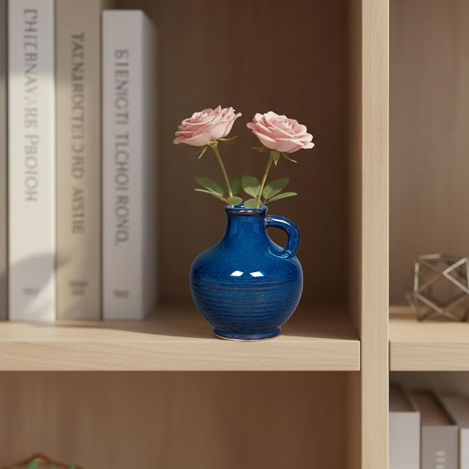 Sunddo Blue Ceramic Flower Vase, 6 Inch Small Modern Vase, Decorative Vases for Home Decor, Farmhouse Decor, Centerpieces, Entryway Living Room Dining Table Kitchen Decor