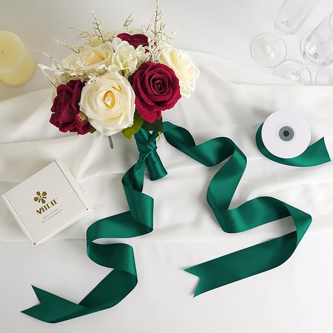 MEEDEE Dark Green Satin Ribbon - 2 inch Double Faced Satin Ribbon for Christmas Tree, Wreaths, Weddings, Flower Bouquets