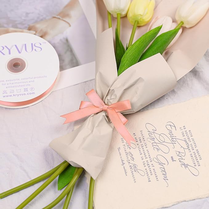 Peach Satin Ribbon, Double Faced 1/2 Inch X 50 Yards Peach Ribbon, Premium Satin Ribbons for Gift Wrapping, Crafts, Hair Bow Making, Sewing, Flower Bouquet, Wedding Party Decor