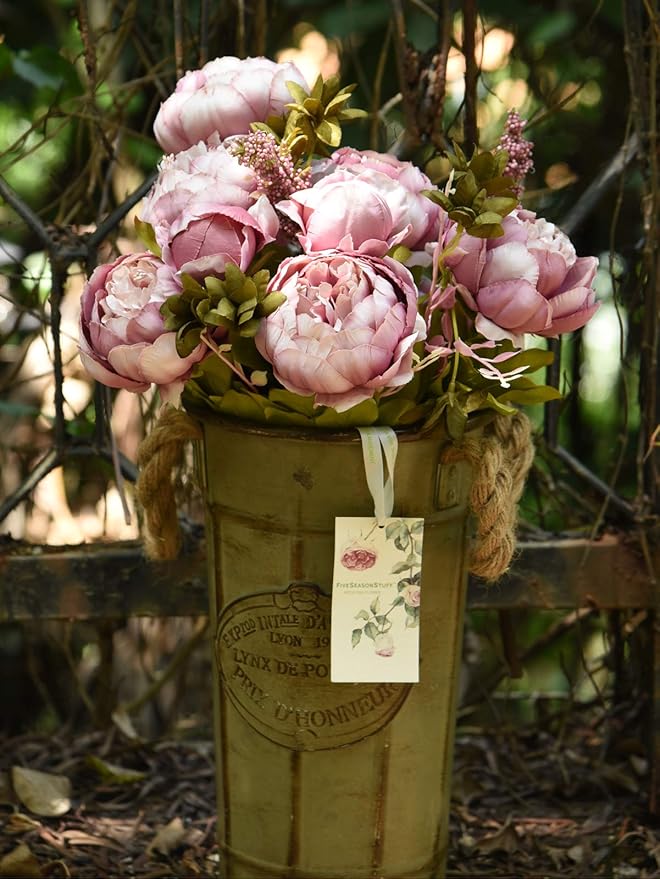 FiveSeasonStuff Vintage Artificial Peonies Silk Peony Flowers and Hydrangeas for Wedding Bridal Home Décor – Beautiful Floral Centerpiece Arrangement Decoration with 2 Bouquets (Puce Purple)