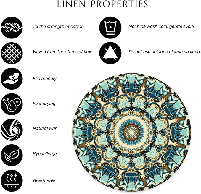 Mandala Round Placemat Set of 6 Elegant Linen Table Mats for Dining, Heat Resistant, Stain Resistant Perfect for Dinner Parties, Restaurants, and Everyday Use