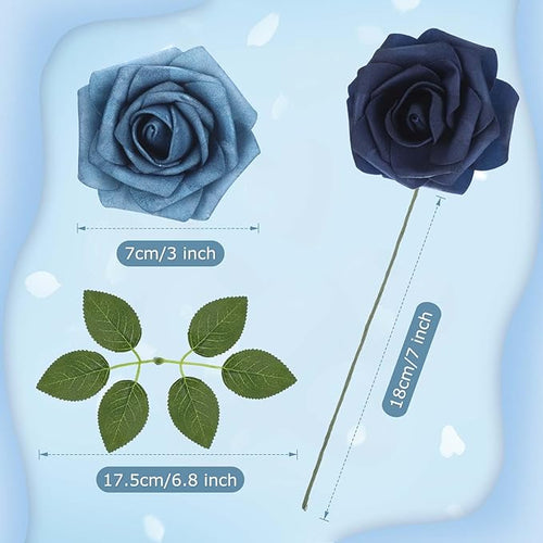 100 Pieces Artificial Foam Rose Flowers Faux Bouquet with Leaves and Stems for DIY Wedding Bouquets Centerpieces Bridal Shower Party Valentine Home Decorations(Shades of Blue)