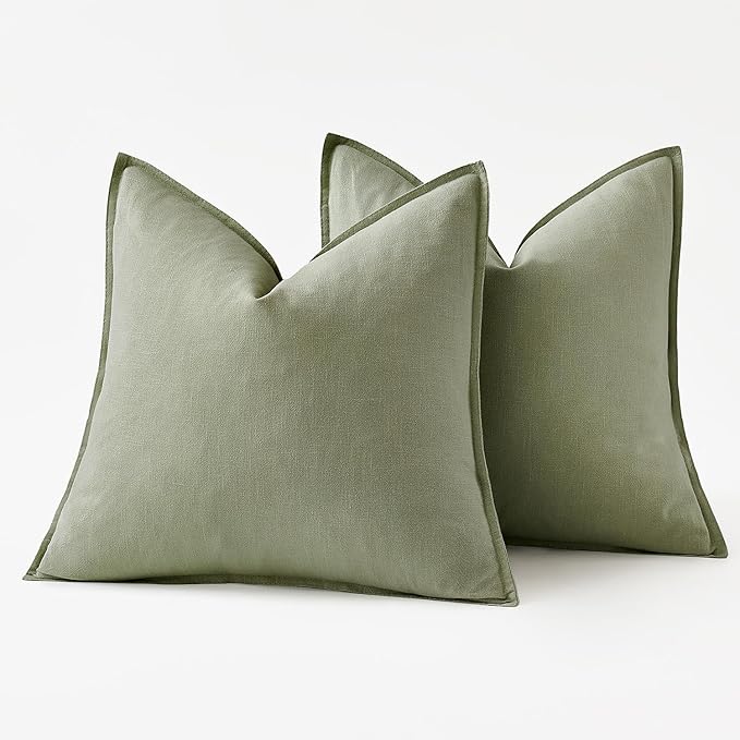 MIULEE Decorative Linen Euro Sham Pillow Covers 24x24 Sage Green Boho Farmhouse Neutral Couch Throw Pillows for Bed Pack of 2 Accent Modern Pillowcase Summer Sofa Livingroom Home Decor