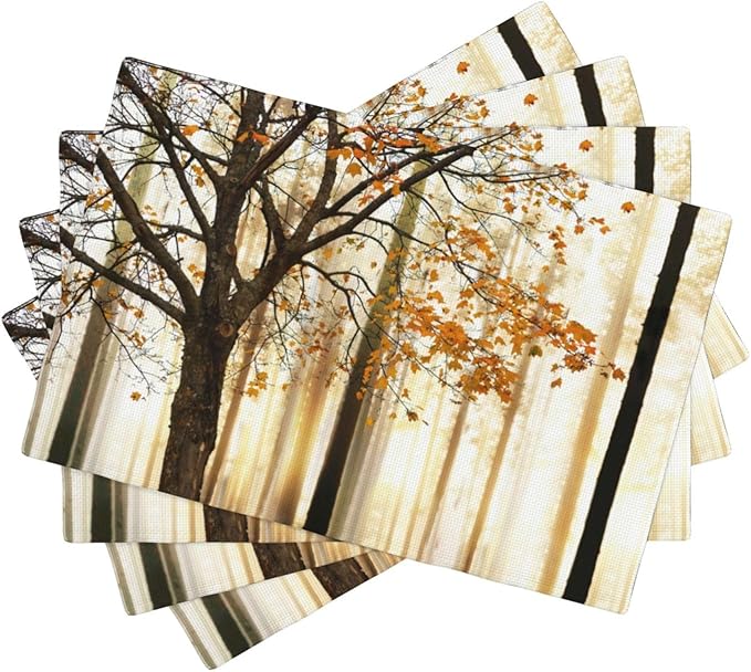 Autumn Forest Placemats Set of 4,Kitchen Table Mats for Dining Outdoor Home Decor Linen 12x18 Inch 4 PCS, Style-9