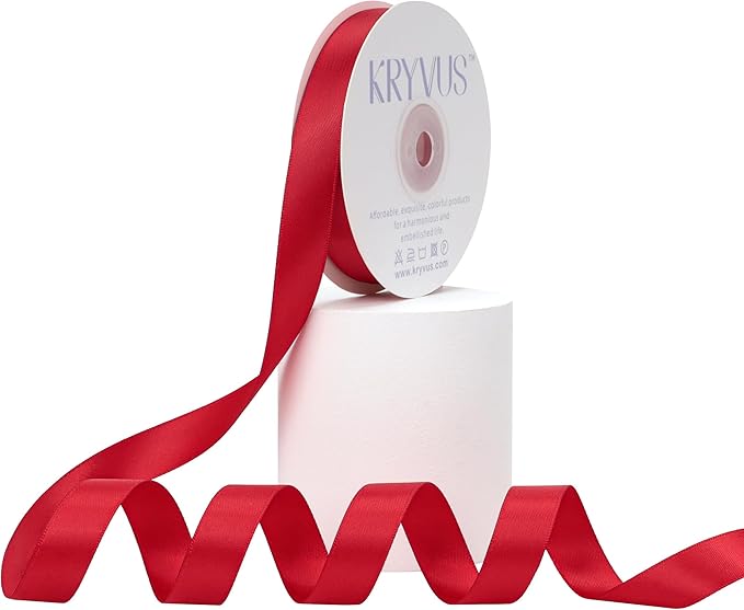 Red Satin Ribbon, Double Faced 5/8 Inch X 25 Yards Red Ribbon, Premium Satin Ribbon for Gift Wrapping, Crafts, Hair Bow Making, Sewing, Flower Bouquet, Wedding Party Decor