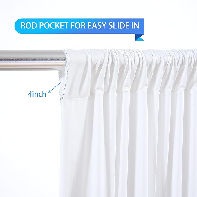 White Backdrop Curtains 2 Panels, 10 Feet Wrinkle-Free Polyester Photography Backdrop Drapes for Wedding Baby Shower Party Background Backdrop Stand- 8FTX10FT (White)